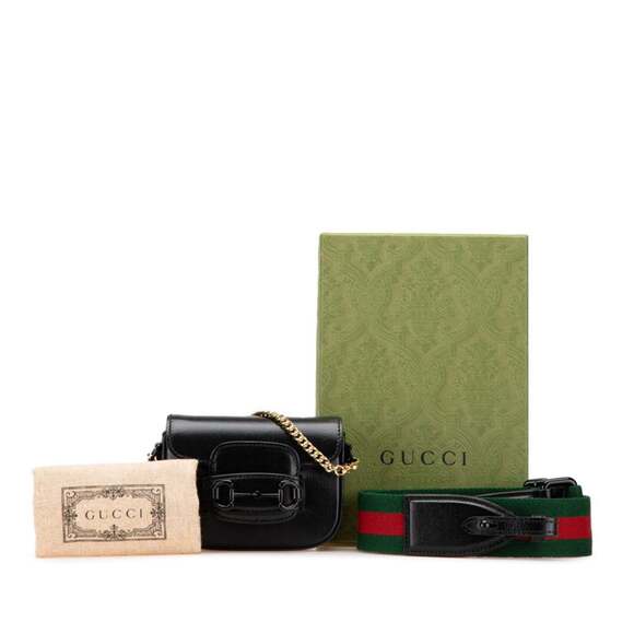 GUCCI Authentic Black Leather Horsebit Shoulder Bag - Picture 12 of 13